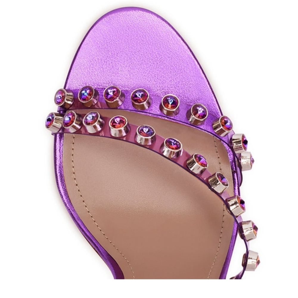 Metallic Purple Rhinestone Stilletto Heels Sandals 40 9 - Picture 4 of 8